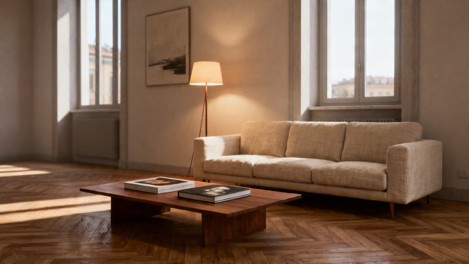 Virtual staging appartamenti: esempio di trasformazione digitale di un soggiorno milanese con VisioCasa