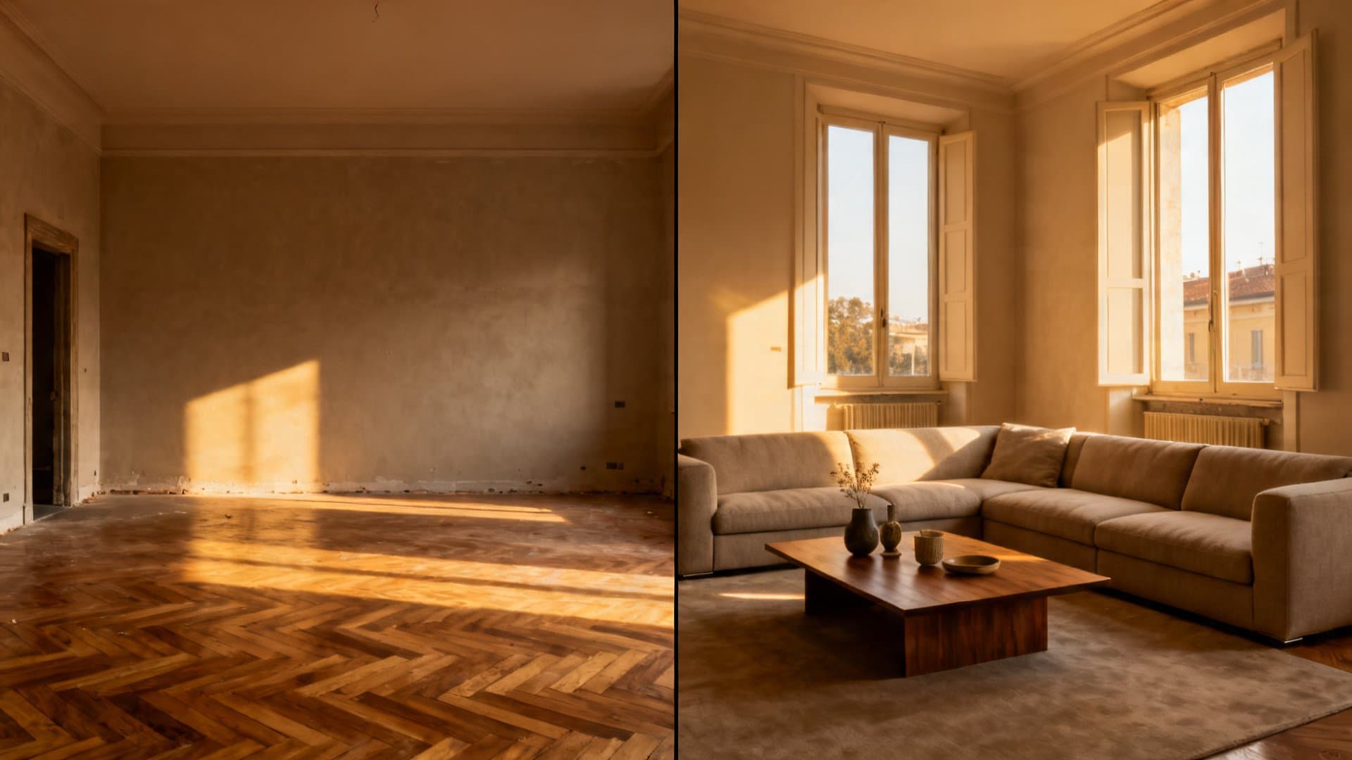 Home staging virtuale trasforma spazio vuoto in ambiente arredato per agenzia VisioCasa