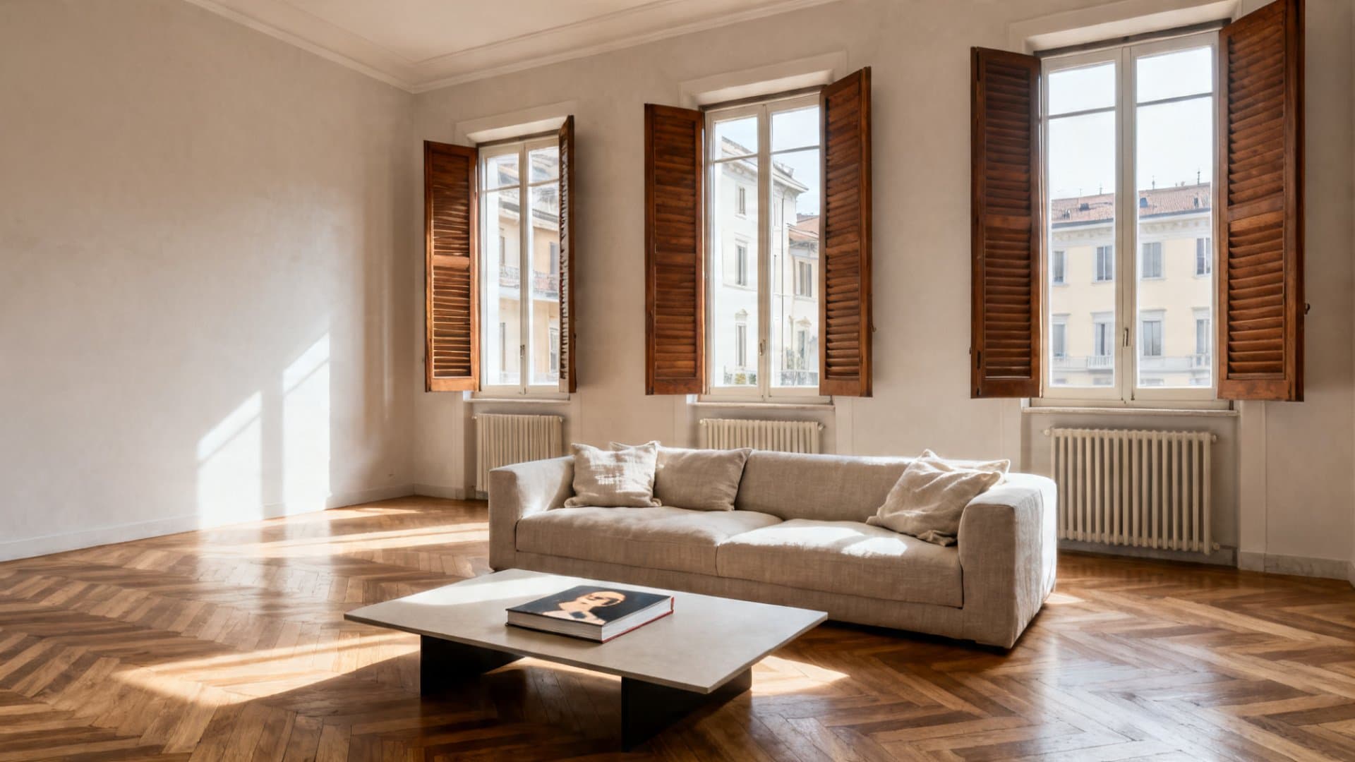 Soggiorno milanese fotografato professionalmente per annunci immobiliari di qualità VisioCasa