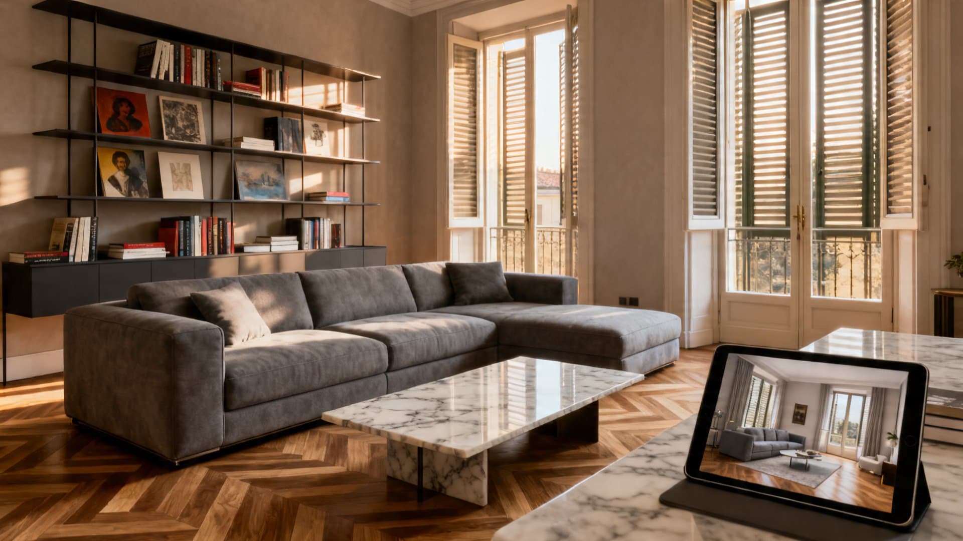 Rendering interni online professionale per appartamento milanese con virtual staging VisioCasa