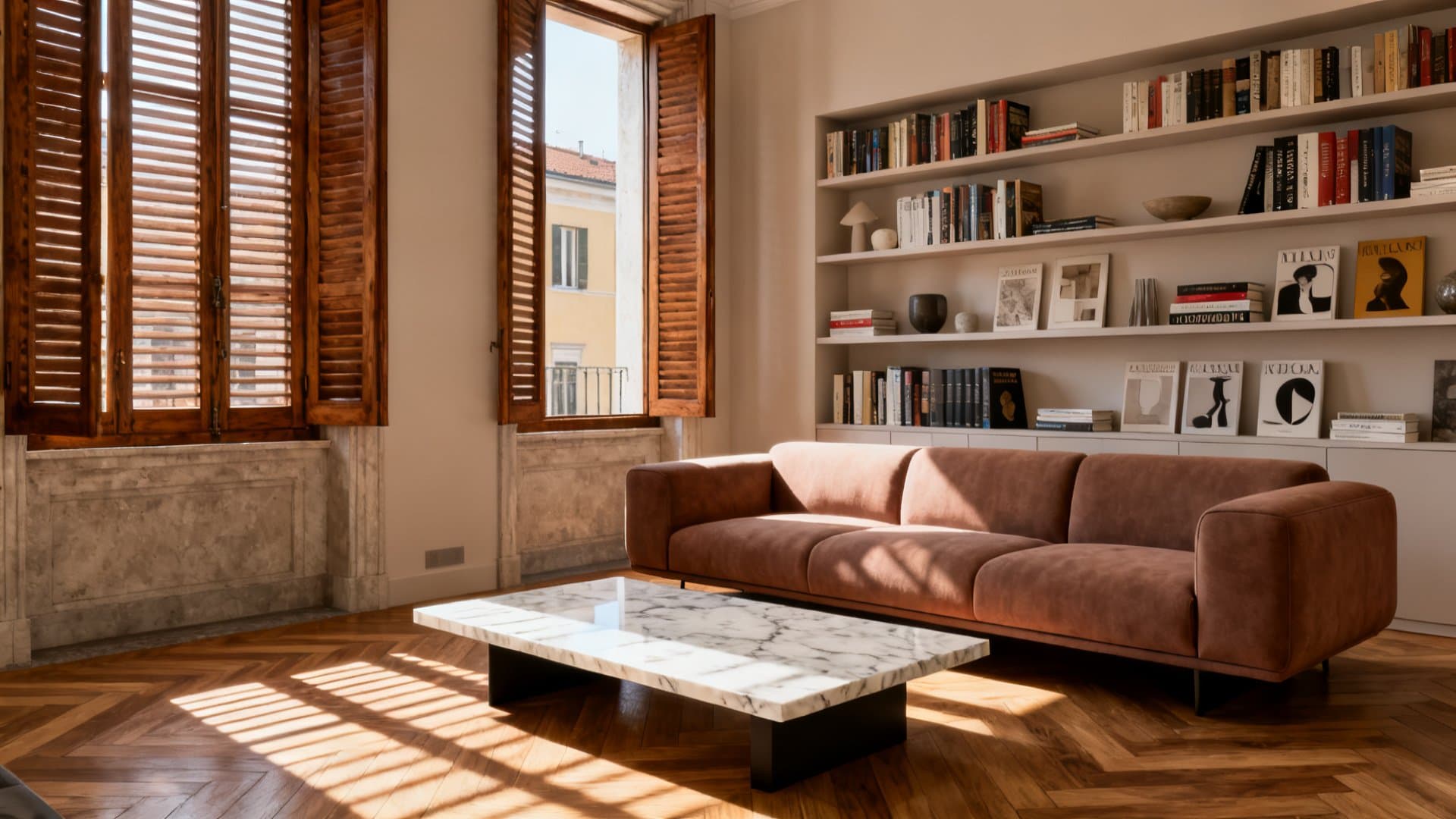 Virtual staging appartamenti in salotto milanese con arredi digitali realistici - VisioCasa
