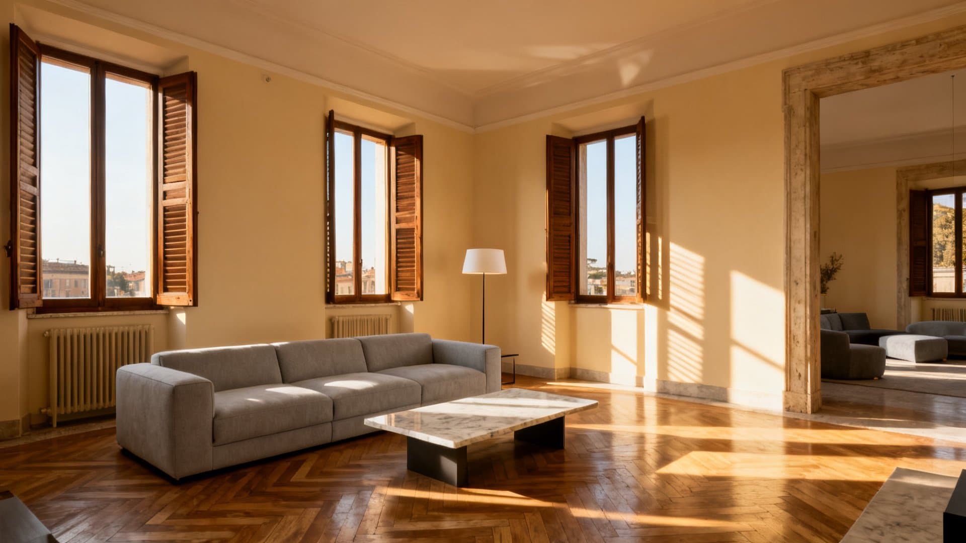 Appartamento virtualmente arredato con VisioCasa in luce pomeridiana milanese