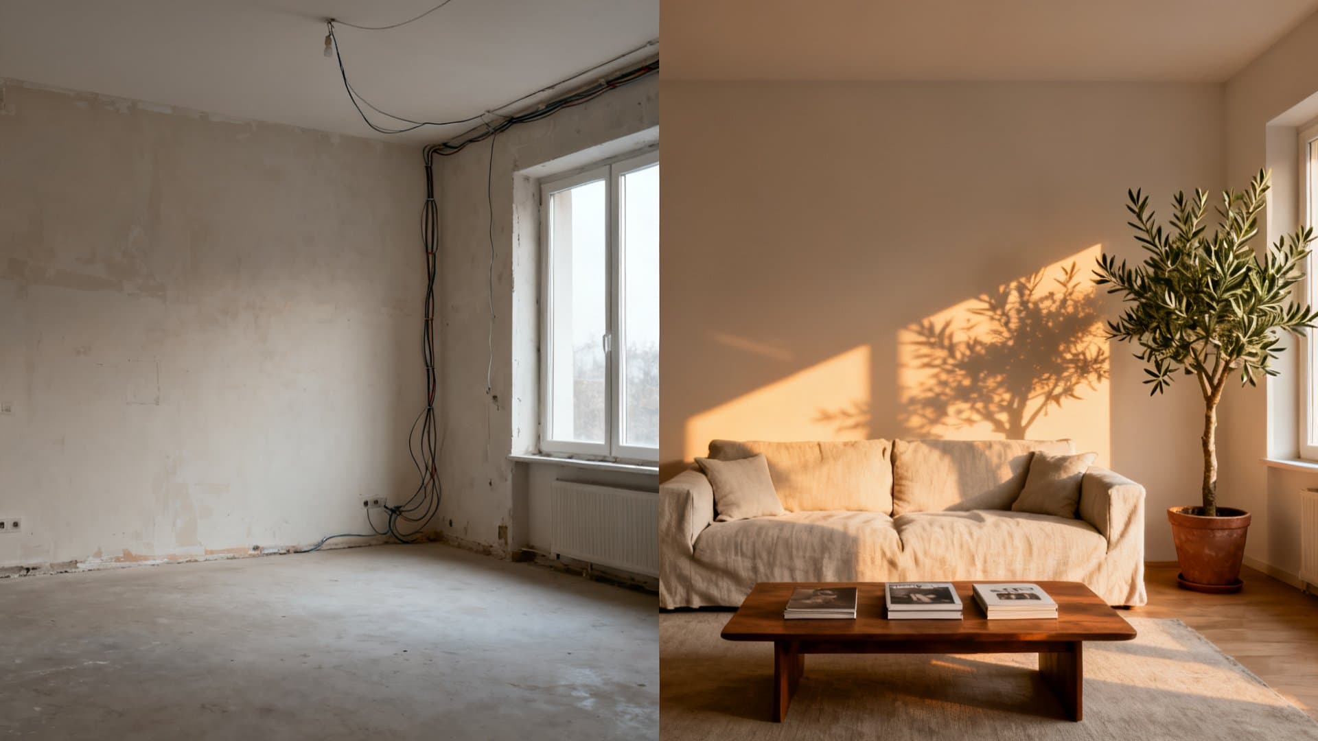 Virtual staging appartamenti mostra trasformazione stanza vuota in ambiente arredato con VisioCasa