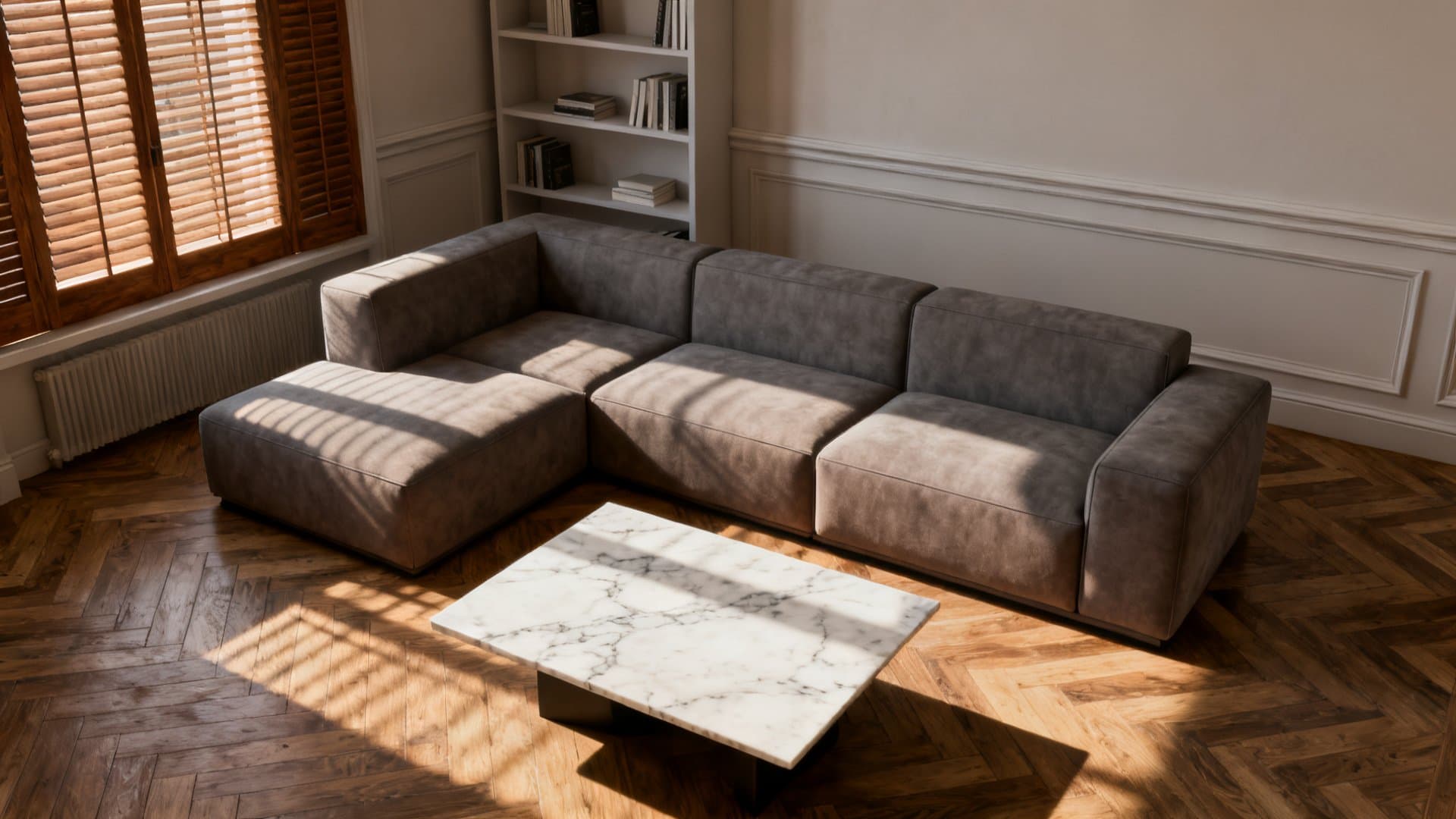Virtual staging appartamenti di qualità con arredi contemporanei in salotto milanese VisioCasa