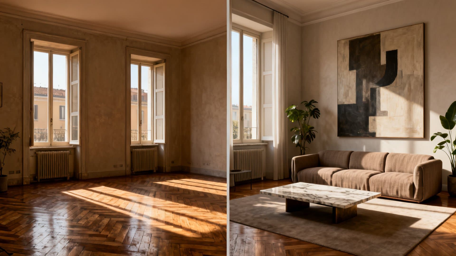 Virtual staging appartamenti: confronto prima e dopo con VisioCasa