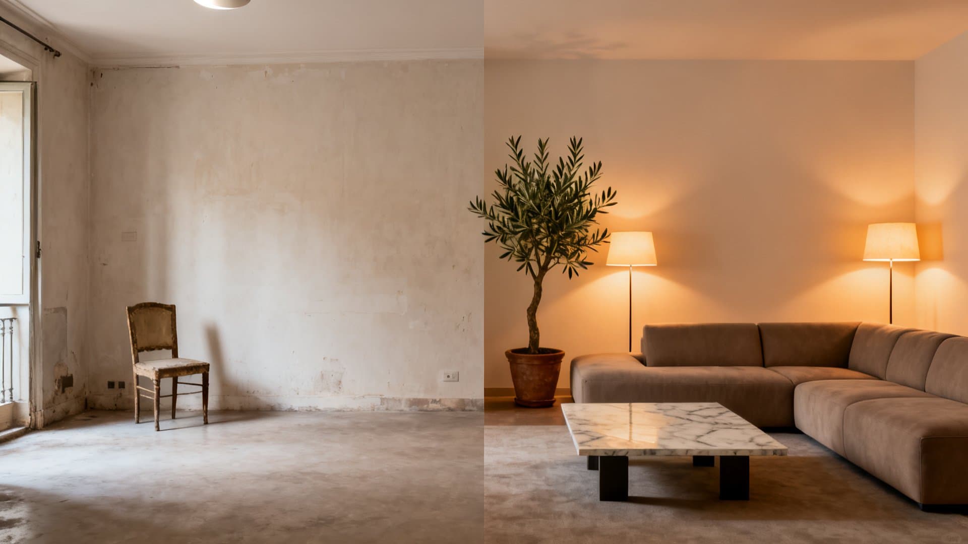Virtual staging appartamenti: trasformazione digitale di un salone con VisioCasa