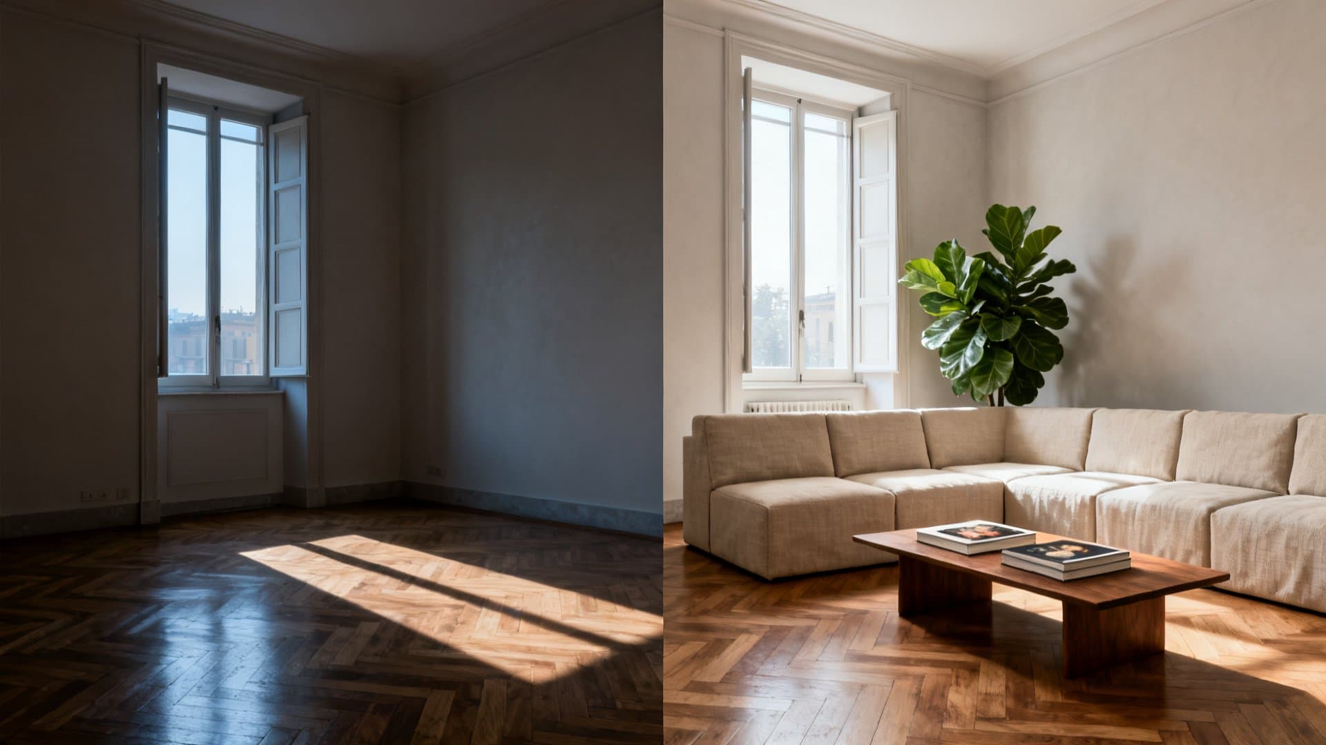 Virtual staging appartamenti trasforma stanza vuota in arredata - VisioCasa