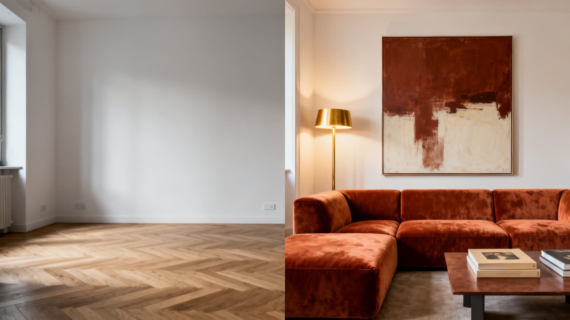 Trasformazione virtual staging appartamento vuoto in arredato con VisioCasa