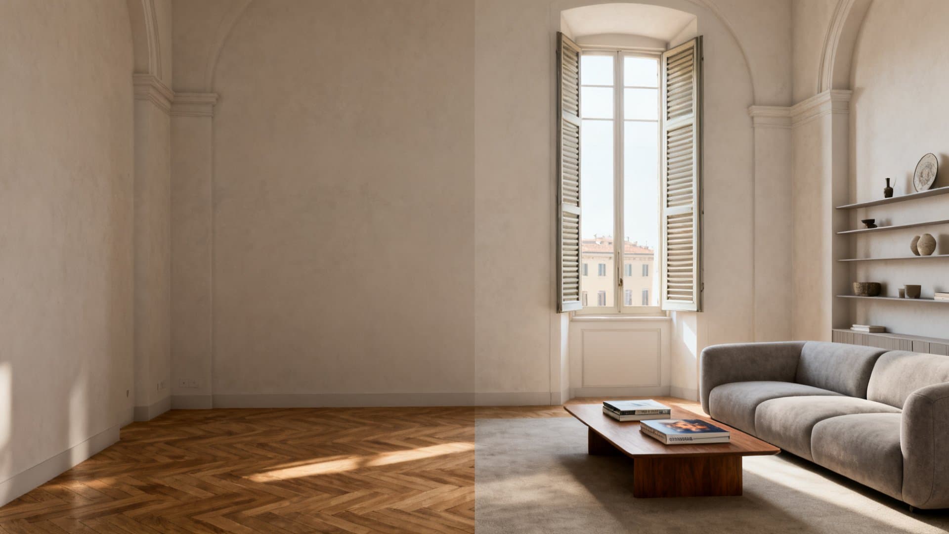 Virtual staging appartamenti: trasformazione digitale di un salone milanese con VisioCasa