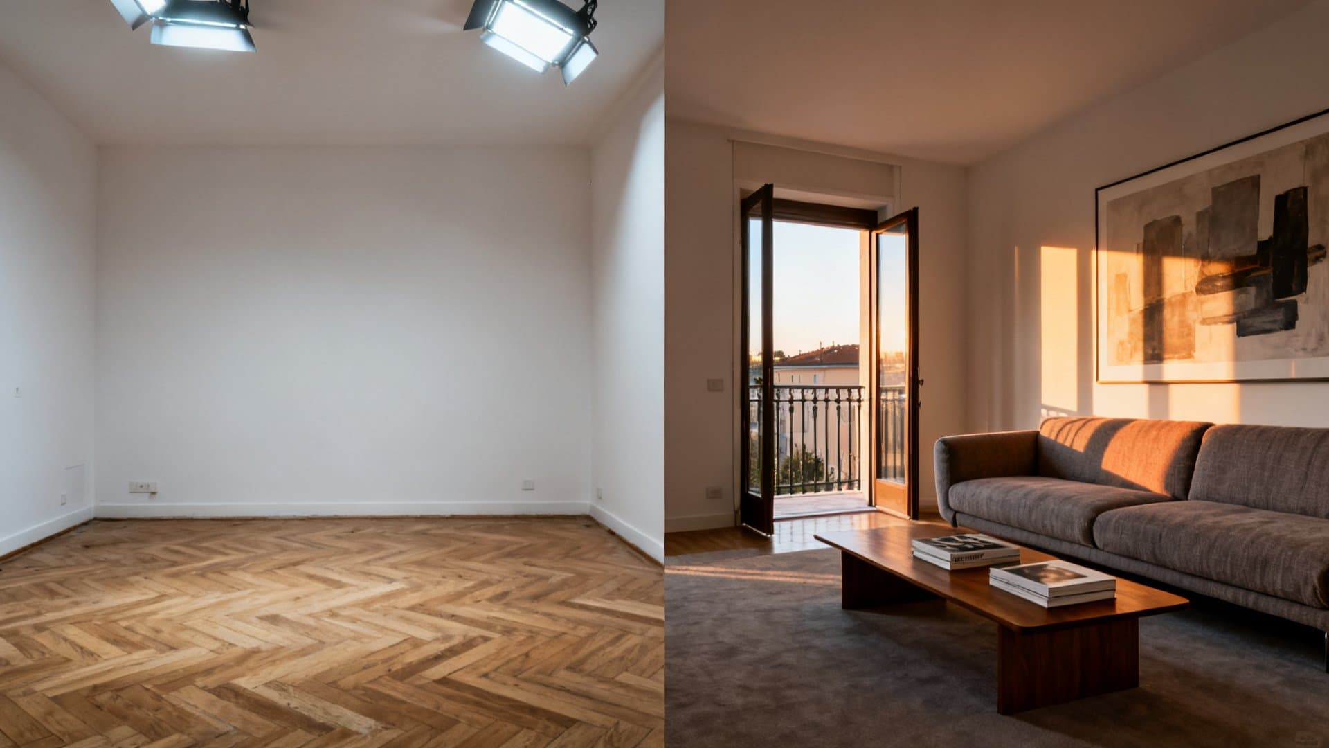 Virtual staging appartamenti: trasformazione prima e dopo con VisioCasa