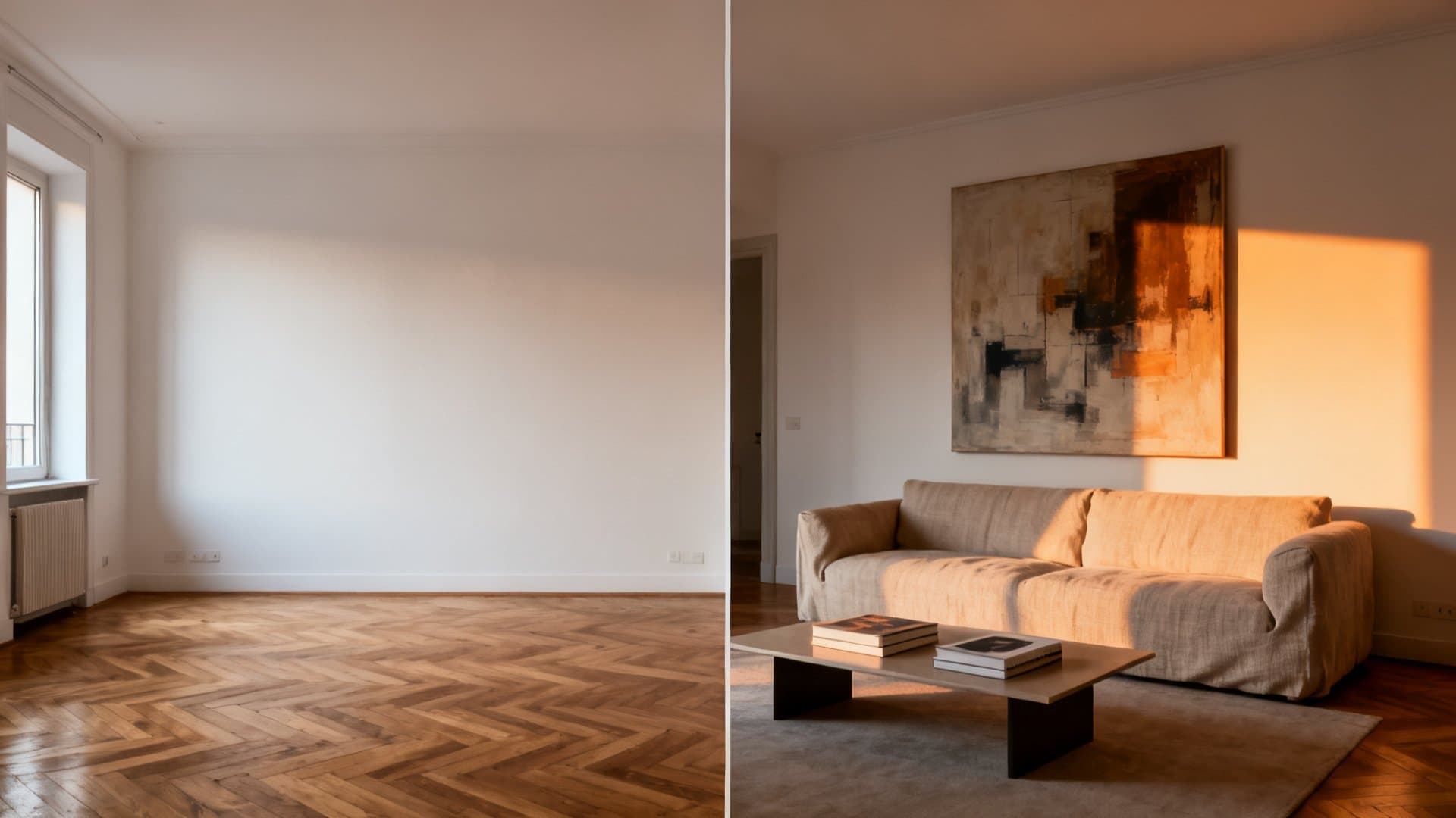 Prima e dopo virtual staging appartamenti con trasformazione digitale VisioCasa