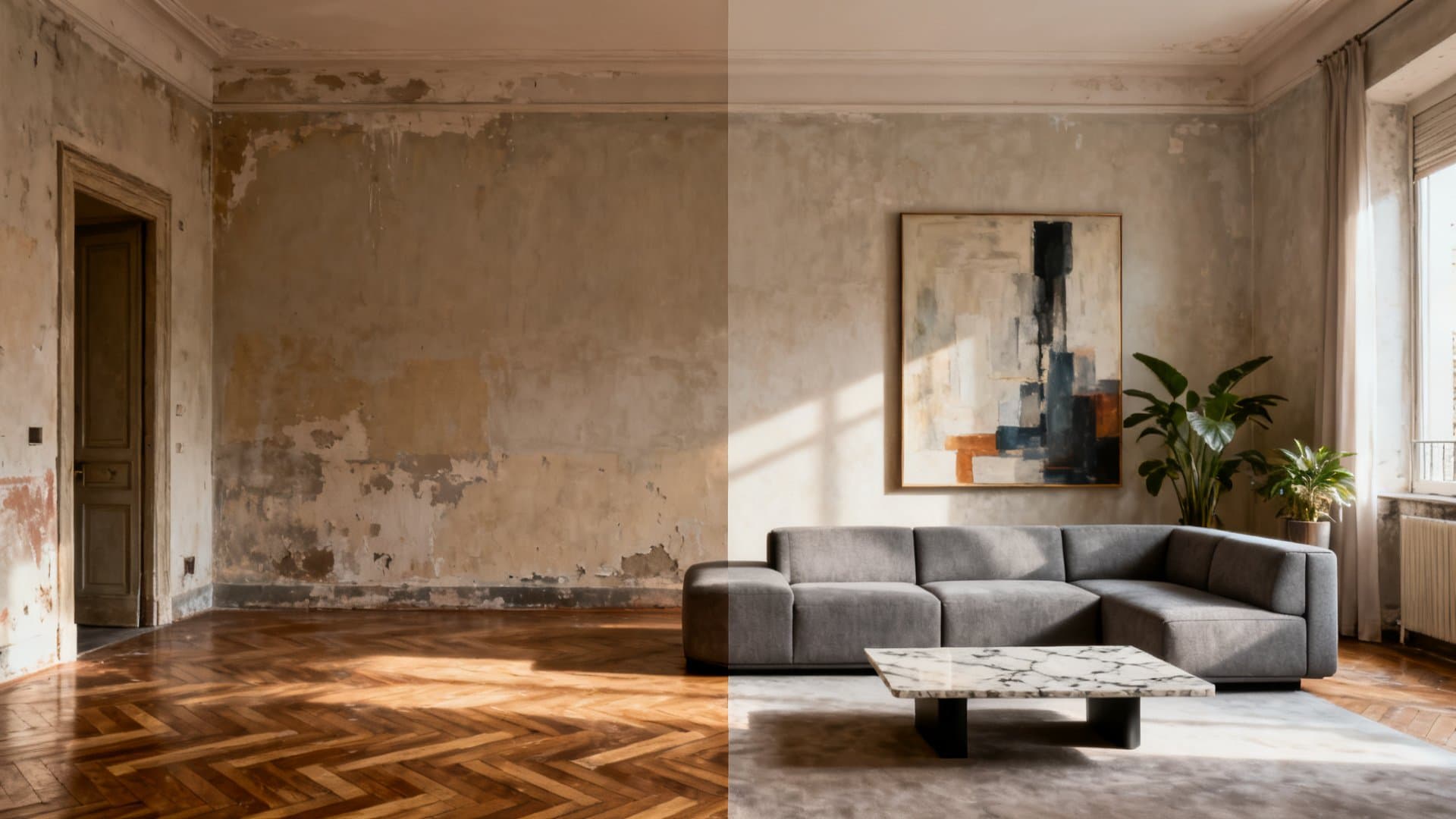Trasformazione virtual staging appartamenti prima e dopo con VisioCasa