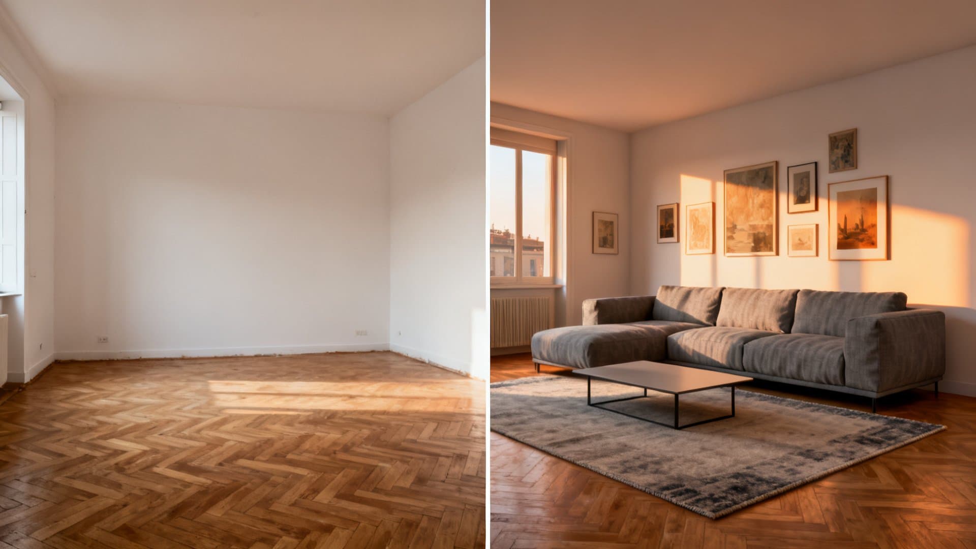 Virtual staging appartamenti: trasformazione prima e dopo con VisioCasa