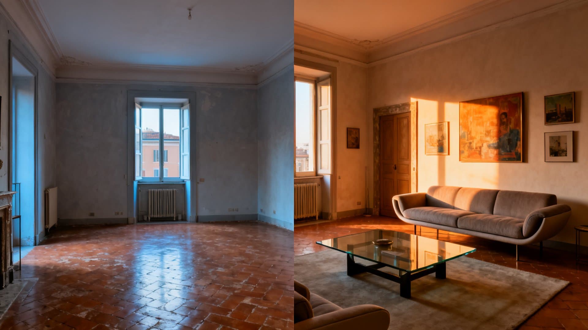 Virtual staging appartamenti: confronto prima e dopo la trasformazione digitale VisioCasa